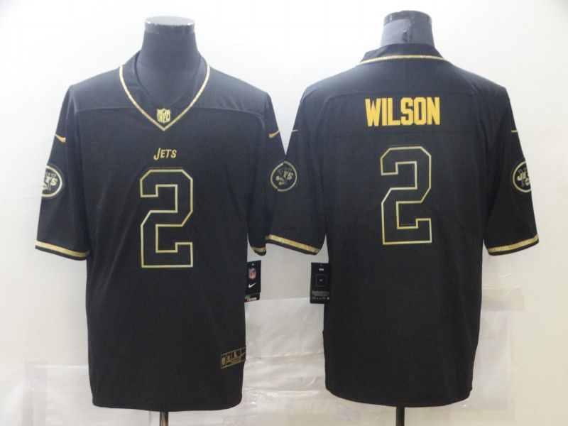 Men New York Jets 2 Wilson Black Retro Gold Lettering 2021 Nike NFL Jersey